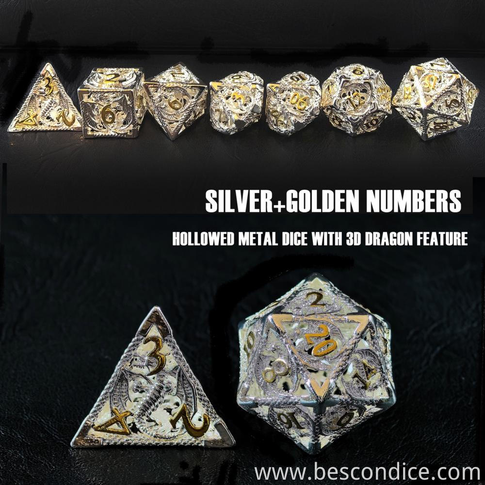 Silver Dragon Rpg Dice With Golden Numbers